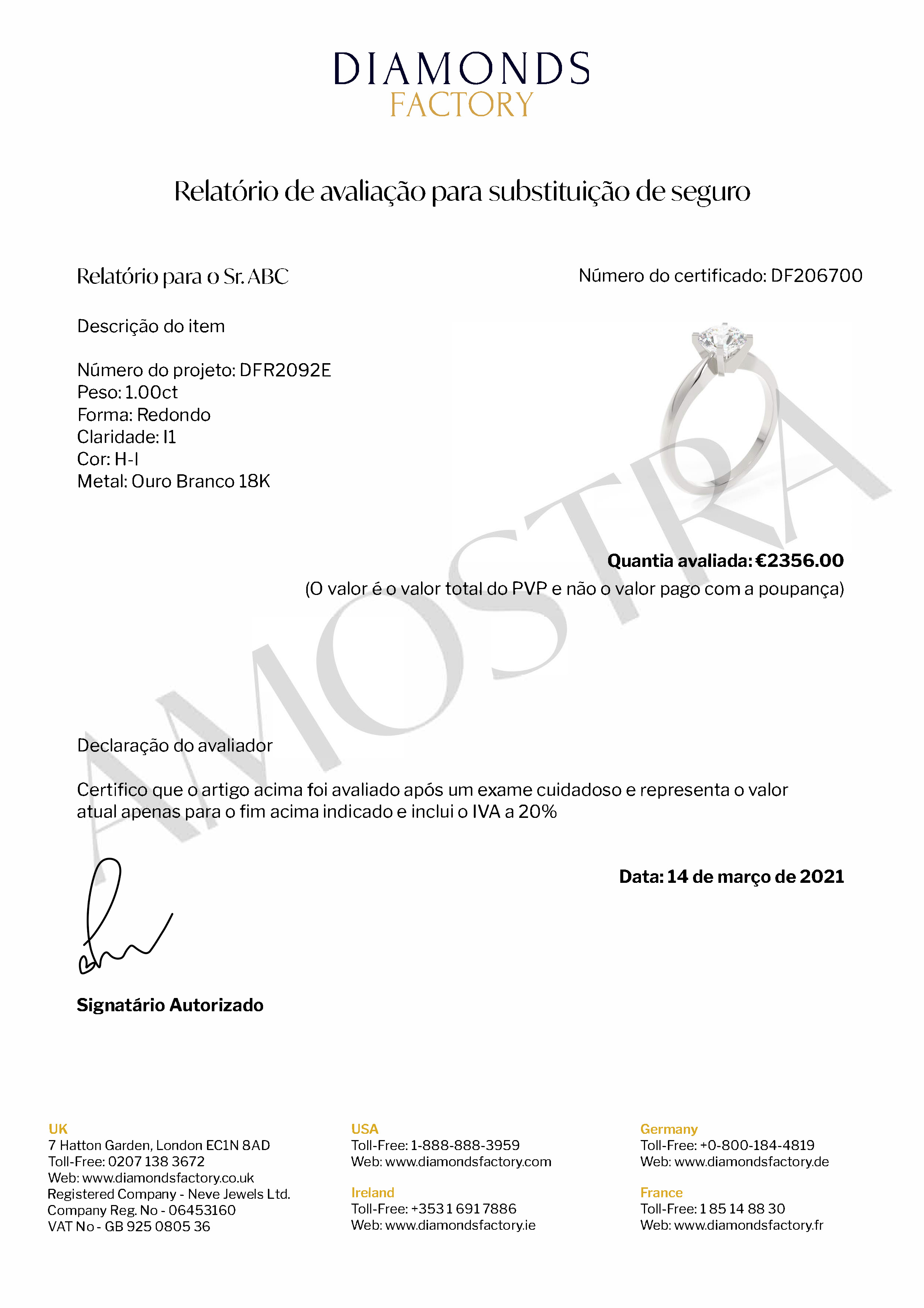 Valuation Certificate